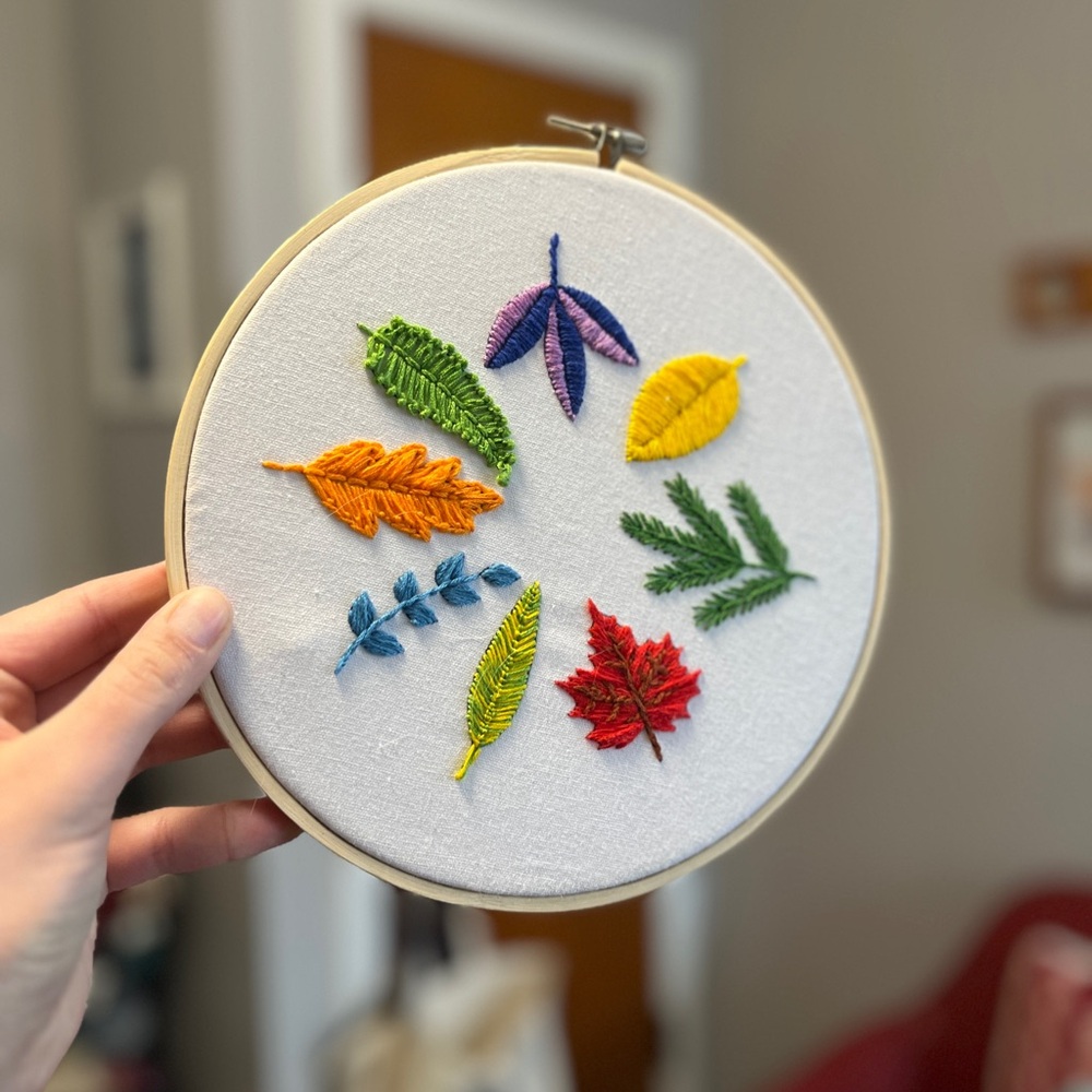 Hand embroidered leaf wall hangingg